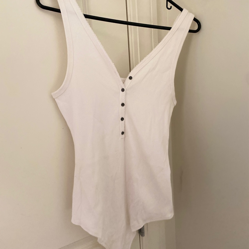 Abercrombie White Henley Ribbed Tank Bodysuit - Women
